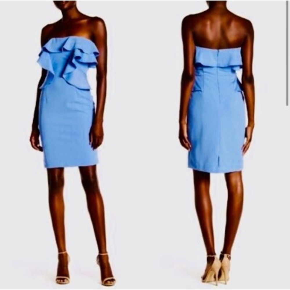 Alexia Admor Dress Women 6 Blue Strapless Ruffle Peplum Sheath Cocktail Party